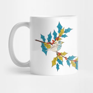 Cute Bird on a Holly Branch Mug